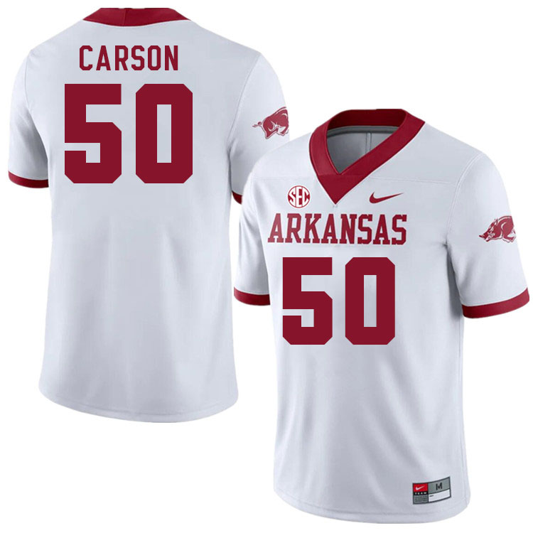 Men #50 Cole Carson Arkansas Razorback College Football Jerseys Stitched Sale-Alternate White